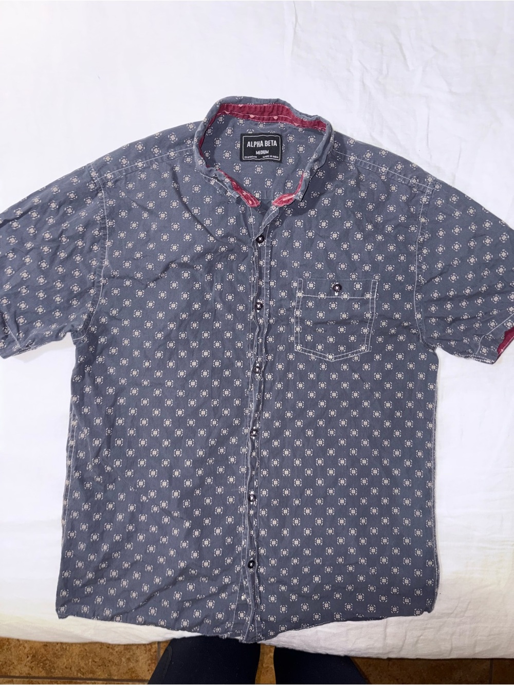 Alpha Beta Men's Navy Short-Sleeve Printed Button-Down Shirt
